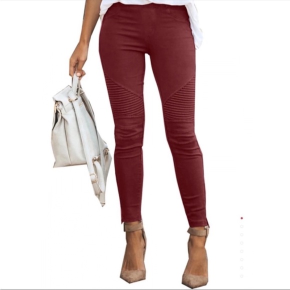 Umgee Burgundy Wine Moto Ankle Zip Leggings Size Small - Picture 1 of 8